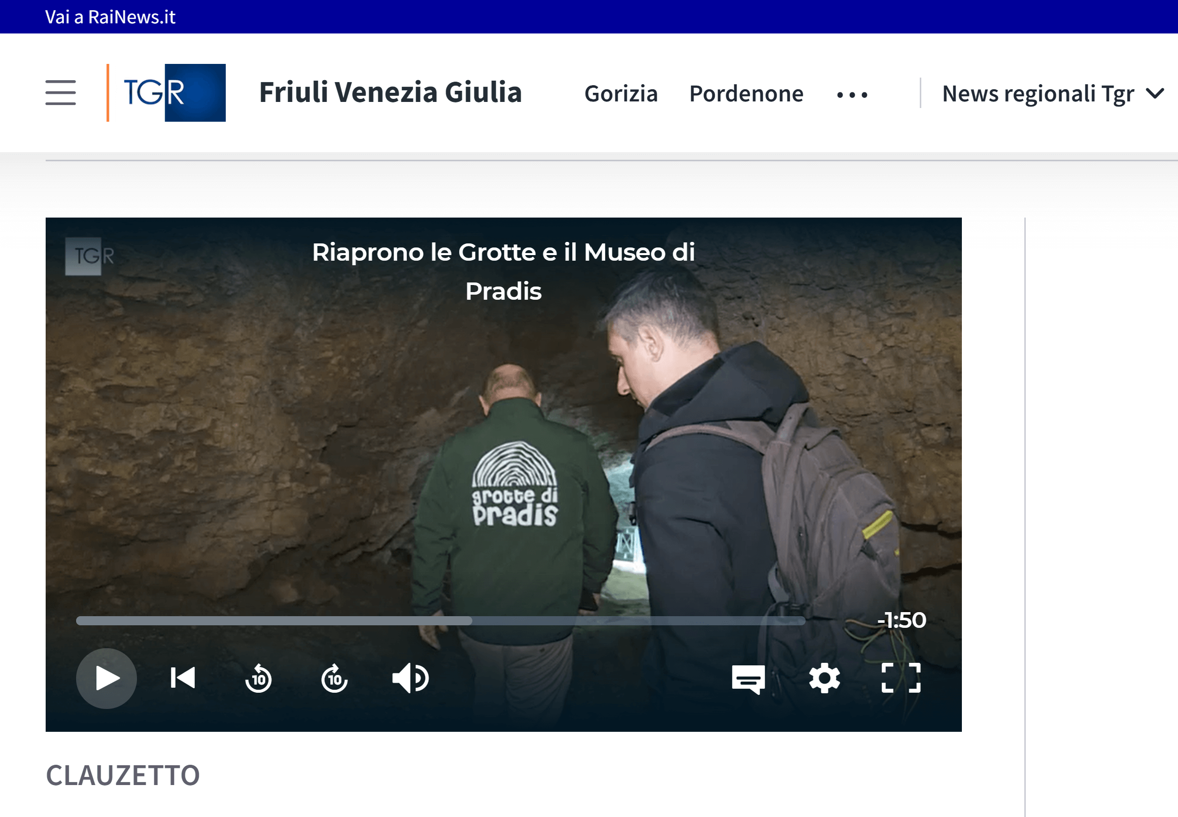 Servizio dedicato alle Grotte e al Museo di Pradis su TGR FVG